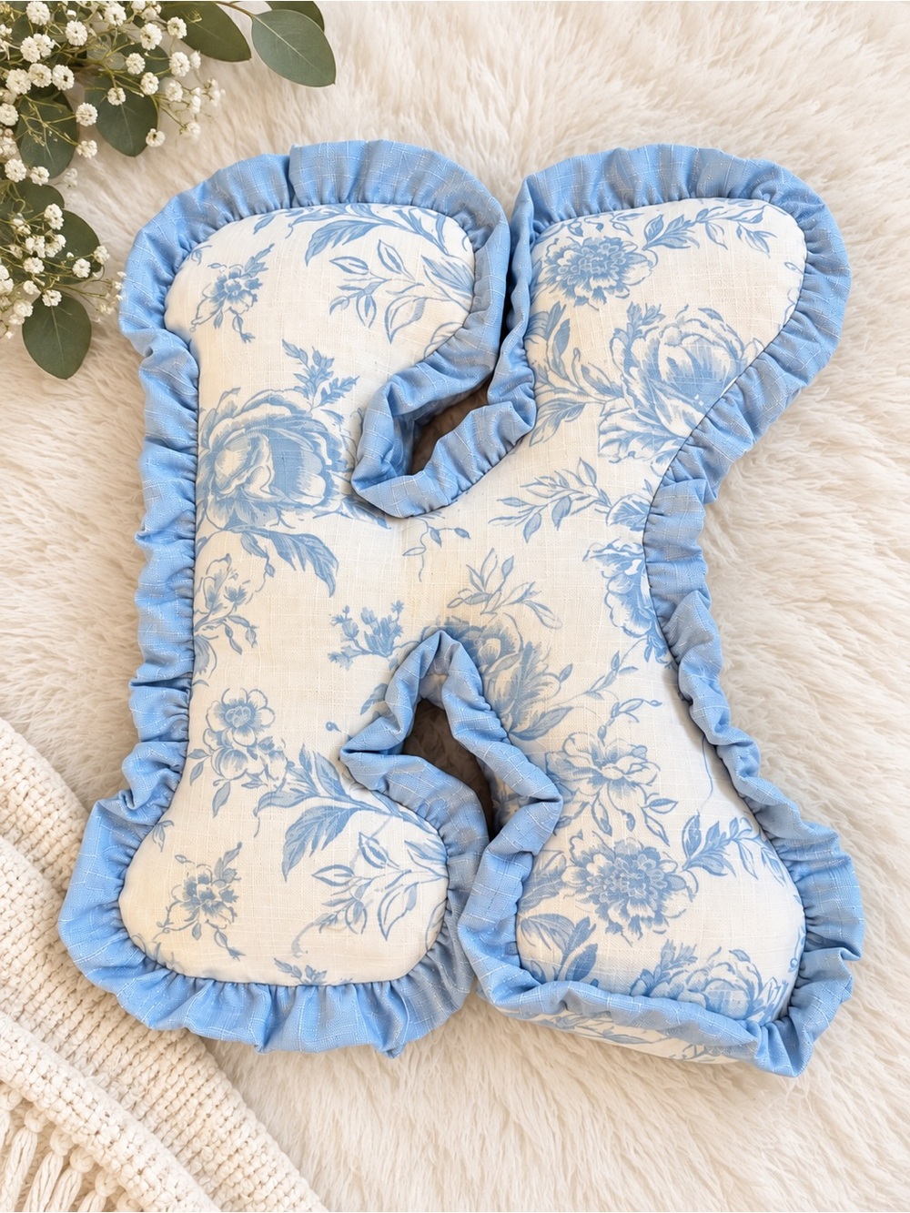 Blue Floral Letter Pillow - Decorative Accent